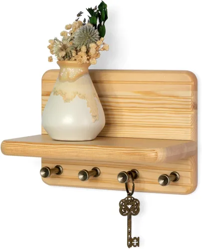 Miniatura 11 de Rebee Vision Soporte de pared de madera de acacia para decoración del hogar, mini llavero de 7 pulgadas para pared con 4 ganchos resistentes