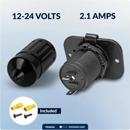 Miniatura 3 de Five Oceans Enchufe de alimentación USB de doble puerto impermeable marino, 12 voltios - 24 voltios, plástico ABS estabilizado UV, fácil