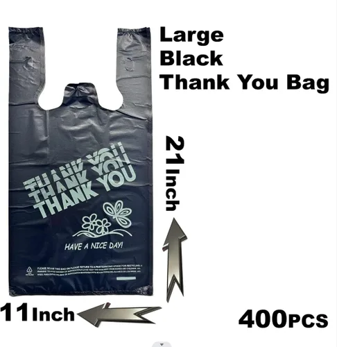 Miniatura 5 de YoYoRain Bolsas de agradecimiento negras, bolsas de 22 mics, bolsas de plástico negras con asa, bolsa de compras de comestibles Bolsa