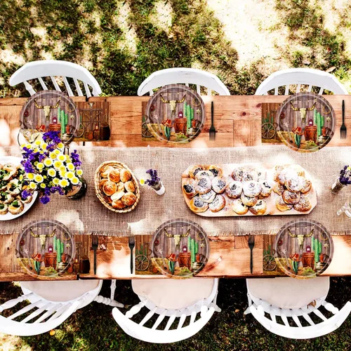 Miniatura 7 de 50 platos de fiesta occidental, suministros de fiesta de vaquero occidental, platos de papel de postre del salvaje oeste de 7 pulgadas, platos