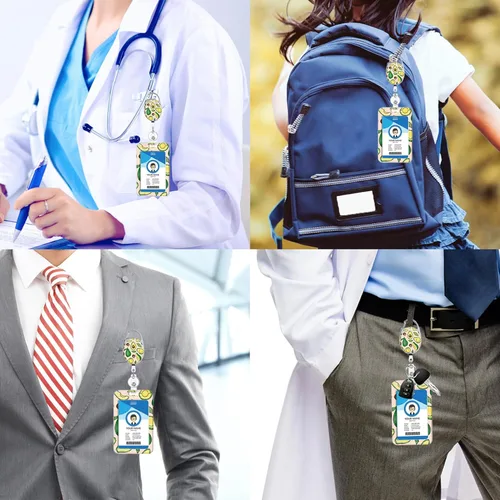 Miniatura 6 de Portainsignia Retráctil, Carrete de Insignia con Clip para Cinturón de Patrón Estampado Lindo con Llavero, Protector de Tarjeta de Identificación