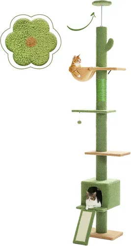 Miniatura 8 de PETEPELA Árbol para gatos de piso a techo, torre alta para gatos de varios niveles, altura ajustable [83 a 108 pulgadas], poste rascador para gatos