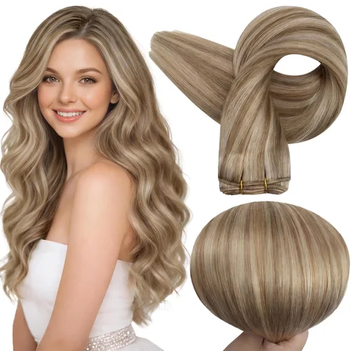 Miniatura 24 de Full Shine Extensiones de cabello humano, 18 pulgadas, mechones de trama, color #2 castaño oscuro, 3.5 onzas, cabello Remy para coser, doble trama