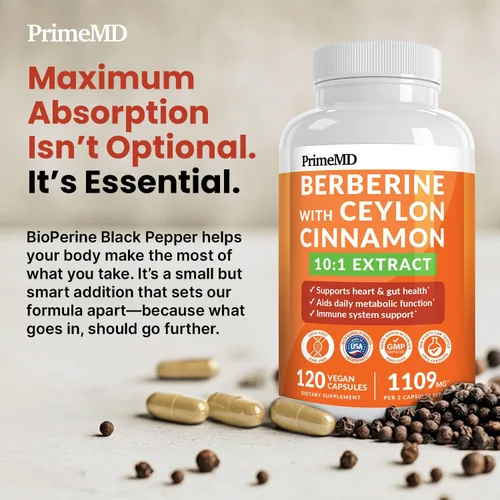 Miniatura 6 de Suplemento de berberina 21 en 1 con canela de Ceilán con cromo, melón amargo y extracto de té verde y extracto de pimienta negra 5X para apoyo