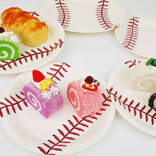 Miniatura 4 de Paquete de 72 piezas de suministros para fiesta de béisbol, juego de platos de papel desechables para fiesta de béisbol, cenas, platos de postre