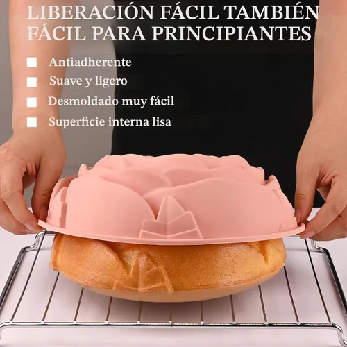Miniatura 4 de Sakolla Juego de 3 moldes de silicona para pastel con forma de flor, moldes grandes redondos de silicona para hornear pasteles, panes, tartas