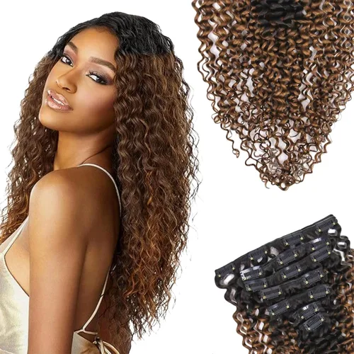 Miniatura 23 de SIYUSI Extensiones de Clip Kinky Straight, 100% Cabello Humano Remy Brasileño con Clips, Clips Invisibles Aptos para el Cuero Cabelludo, Marrón