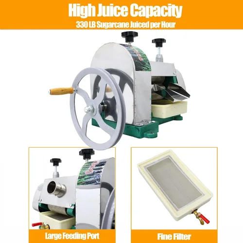 Miniatura 5 de TECHTONGDA Máquina manual de jugo de caña de azúcar, exprimidor de prensa de caña de azúcar de acero inoxidable, extractor comercial de prensa