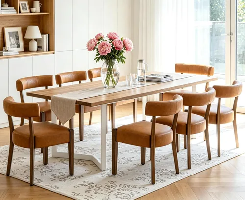 Miniatura 13 de RNKSFX Juego de 2 sillas de comedor modernas de piel sintética tapizadas para cocina y comedor, sillas modernas de madera de mediados de siglo, Beige