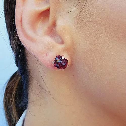 Miniatura 104 de Aretes de piedra preciosa natural en bruto con oro rosa sobre plata de ley 925, 6 a 0.276 in, regalo de piedra de nacimiento de calidad genuina