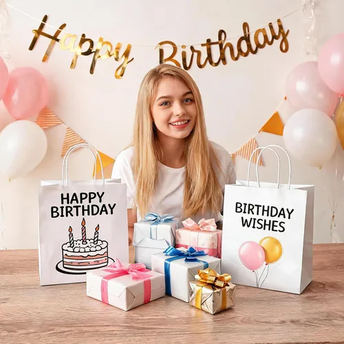 Miniatura 6 de Bolsas de papel Kraft de color blanco mediano con asas a granel, bolsas de regalo Bagmad 8x4.75x10 in, bolsas de regalo para manualidades, compras