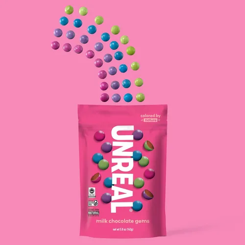 Miniatura 6 de UNREAL Gemas de chocolate con leche, certificado de comercio justo, sin OMG, fabricadas con ingredientes y colores sin gluten de la naturaleza, sin