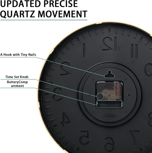 Miniatura 5 de Relojes de Pared a Batería de 10 Pulgadas Reloj de Pared Moderno Silencioso Sin Tictac para Sala de Estar Dormitorio Cocina Oficina Decoración