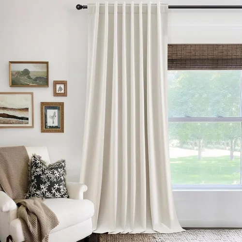 Miniatura 14 de Cortinas Opacas de Lino Beige Blanco de 84 Pulgadas de Largo, Juego de 2 Paneles para Sala de Estar y Dormitorio, Térmicas con Reducción de Ruido