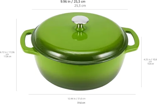Miniatura 4 de Amazon Basics Olla holandesa de hierro fundido con tapa, esmaltada, redonda, asas dobles, resistente, pequeña, 4.3 cuartos, verde