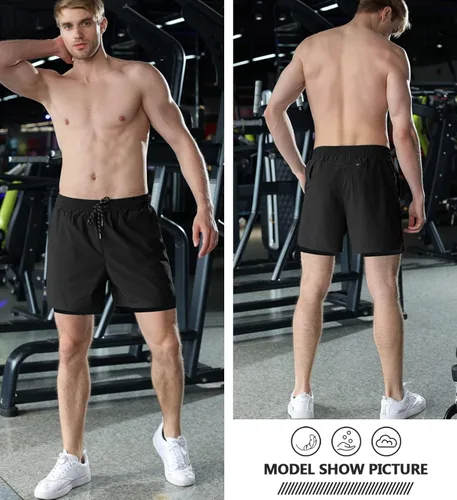 Miniatura 5 de Aolesy Pantalones cortos de correr 2 en 1 para hombre, pantalones cortos deportivos de entrenamiento para hombre, de secado rápido, ligeros