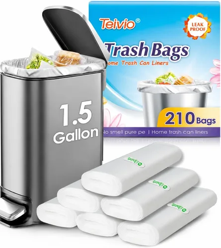 Teivio - Bolsas de basura pequeñas de 1.5 galones, 210 unidades, bolsas de basura transparentes para el baño, bolsas de plástico pequeñas para el