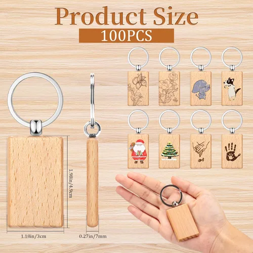 Miniatura 2 de Yangbaga 100 piezas de rebanadas de madera natural, llavero de madera en blanco sin terminar para grabado láser, manualidades de Navidad, círculos