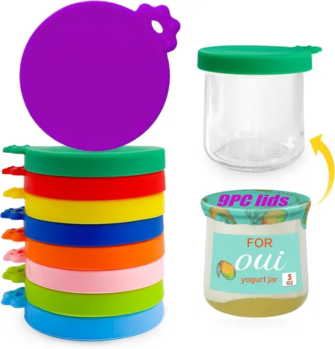 Tapas para tarros de yogur Oui – 9 tapas Oui para recipiente de yogur Yoplait, selladas contra fugas, tapas de silicona para tarros de yogur oui en