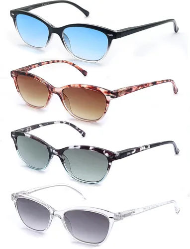 Miniatura 11 de Gafas de lectura para mujer + 1.75 elegantes anteojos con aumento para mujer, paquete de 4 unidades, ligeros y cómodos (negro, marcos transparentes)
