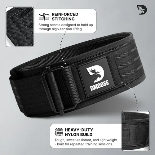 Miniatura 5 de DMoose Fitness Cinturón de levantamiento de pesas con bloqueo automático para hombres y mujeres, cinturón de nailon de 4 pulgadas para sentadillas