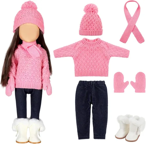 Bencailor 6 Piezas Ropa y Accesorios para Muñecas de 18 Pulgadas de Navidad Conjunto de Atuendos Navideños Suéteres Pantalones Sombreros Zapatos