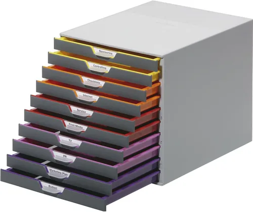 Unidad de 10 cajones Durable Varicolor - Juego de cajones de escritorio gris con 10 cajones codificados por color - Archivadores de tamaño carta a