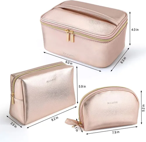 Miniatura 3 de Bolsa de maquillaje Bolsa de cosméticos portátil para viajar Bolsa de maquillaje, 3 piezas - rosa, Organizador de bolsas de maquillaje