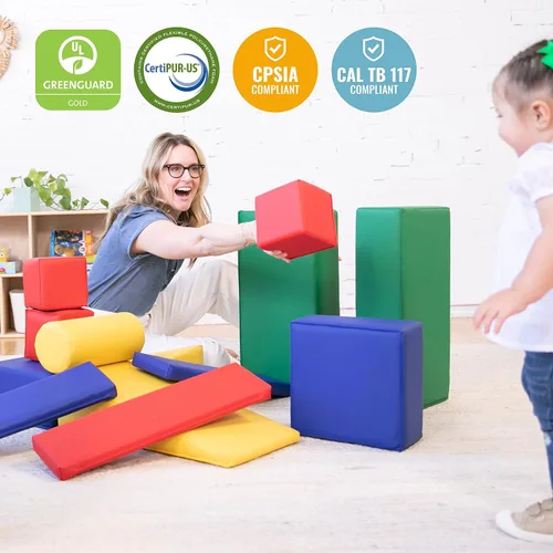 Miniatura 5 de ECR4Kids SoftZone Bloques de construcción blandos, formas de espuma, surtido, 16 piezas