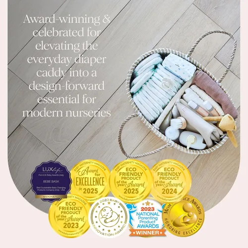 Miniatura 4 de BEBE BASK Paquete de guardería prémium – Cesta cambiadora de bebé a juego y organizador de pañales para bebé, hecho a mano y orgánico
