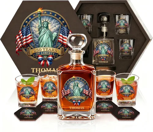 Miniatura 11 de Juego de decantadores de whisky personalizados para hombres, para el hogar, bar, decantadores de licor personalizados, caja de madera, vasos