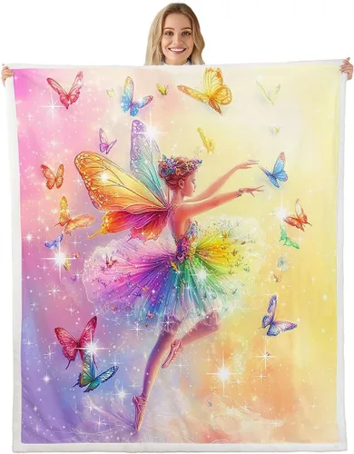 Miniatura 7 de Manta de vellón de ballet para niña, manta de ensueño con lazo rosa de princesa bailarina para sofá de adultos, manta suave kawaii a rayas círculos