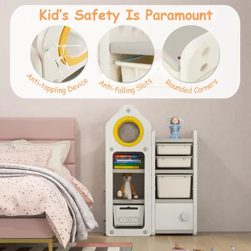 Miniatura 5 de Costzon Organizador de almacenamiento de juguetes para niños y estantería, estante multiusos con contenedores de almacenamiento extraíbles