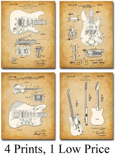 Miniatura 9 de Juego de cuatro fotos (8 x 10) para decoración de pared, cuadros de guitarra Fender de 8 x 10 pulgadas, imágenes de pared de guitarra, gran póster