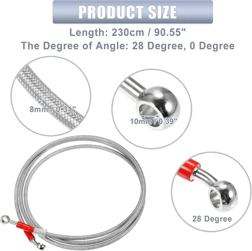 Miniatura 5 de X AUTOHAUX 90.6 in 90.55 "0.394 in ID motocicleta hidráulica línea de aceite manguera de aceite 28 ° 0 ° cable trenzado de acero inoxidable para ATV
