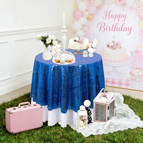 Miniatura 14 de DUOBAO Mantel Redondo Amarillo de 60 Pulgadas Mantel de Mesa con Lentejuelas Decoración de Cumpleaños Manteles con Lentejuelas Manteles de Mesa