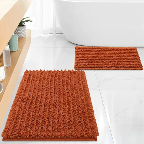 Miniatura 11 de FLOLEOPA Alfombras de Baño de Chenille de Lujo Color Beige Juego de Tapetes de Baño, Extra Suaves y Absorbentes Alfombras de Baño Antideslizantes