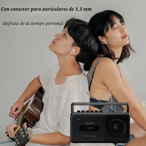 Miniatura 5 de G Keni Grabador portátil de cinta de casete, reproductor de casete de radio AM/FM con altavoz integrado, conector para auriculares, reproductor