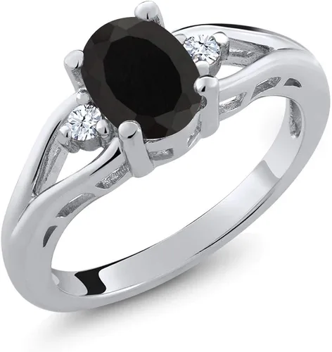 Miniatura 2 de Gem Stone King Anillo de compromiso de plata de ley 925 con ónix negro para mujer
