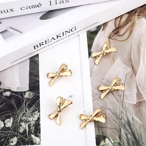 Miniatura 4 de Pequeños lazos de metal para el pelo para mujeres y niñas, 5 piezas de pinzas para el pelo con lazo dorado, mini cinta con lazo, pinzas para el pelo