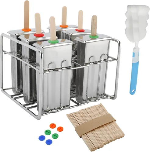 6 juegos de moldes de paletas de acero inoxidable y accesorios, fabricante de paletas resistente al óxido, 6 sellos de silicona a prueba de fugas,