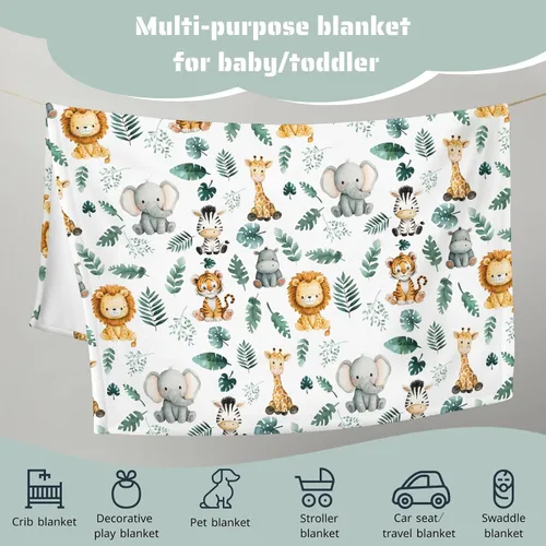 Miniatura 6 de HawSkgFub Mantas de bebé de animales de la selva safari para niños, regalo de ducha, franela de franela de hoja de palma tropical, cama