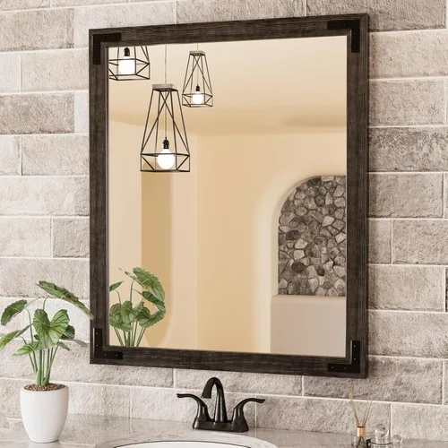Miniatura 20 de TETOTE Espejo de madera natural de 48 x 24 pulgadas para pared de baño/dormitorio/sala de estar/entrada, espejo rústico de tocador de baño