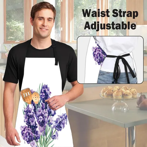 Miniatura 5 de Delantal de ramo de lavanda, regalos para mujeres, delantal con cuello ajustable, impermeable, para mujeres y hombres, regalos para el hogar