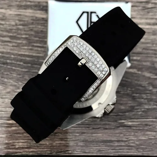 Miniatura 5 de Reloj de pulsera automático de acero inoxidable con diamantes brillantes helados, BlancoDorado, 40mm