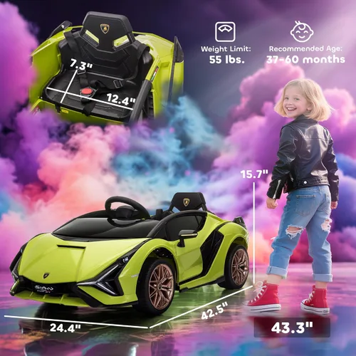 Miniatura 7 de Aosom 12 V Auto de paseo Lamborghini SIAN con licencia, automóvil eléctrico con batería para niños con control remoto, bocina, música y faros