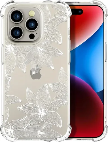 Miniatura 54 de Compatible con iPhone 14, funda transparente y bonita para mujeres y niñas, diseño floral, diseño floral femenino, funda para teléfono 14