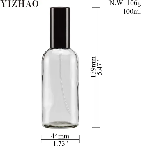 Miniatura 2 de YIZHAO Botellas de vidrio transparente de 4 onzas, con pequeño aerosol de niebla fina, tapa de metal, recargable para aceite esencial, viajes