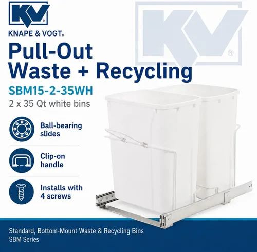 Miniatura 2 de Knape & Vogt SBM15-2-35WH - Bote de basura extraíble para montaje inferior de gabinete, 18.8 x 14.25 x 22 pulgadas