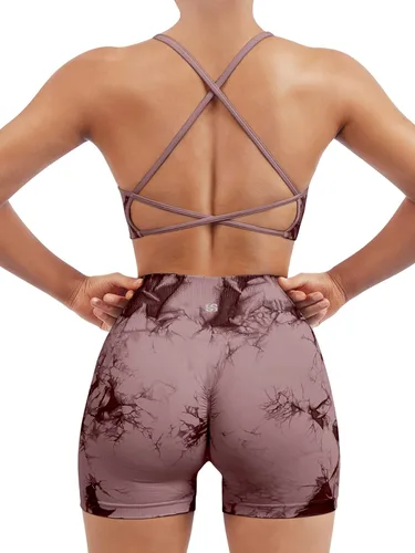 SUUKSESS Conjuntos de Entrenamiento Sin Costuras para Mujer, Sujetador Deportivo con Tirantes, Shorts de Cintura Alta y con Realce de Glúteos